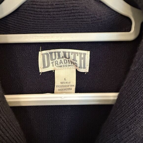 Duluth Trading Wool Torpedoman’s Sweater Mens LG Blue Shawl Collar 2-Button EUC - Picture 2 of 14